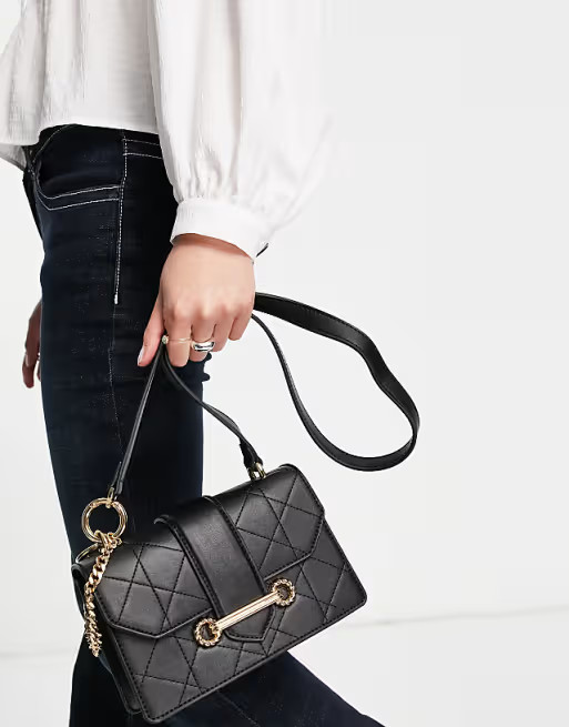 Topshop Trophy quilted crossbody bag in black | ASOS (Global)