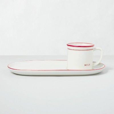 Stoneware Cookies & Milk Plate Set Red/Sour Cream - Hearth & Hand™ with Magnolia | Target