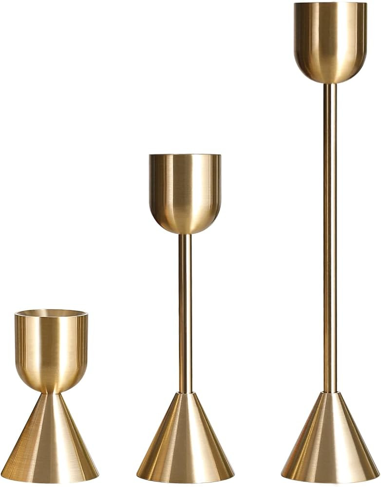 Brass Gold Candlestick Holder - Set of 3 Taper Candle Holder, Vintage Decorative Centerpiece for Tab | Amazon (US)