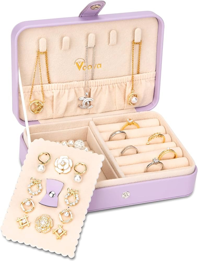 Voova Small Jewelry Organizer Box, Travel Jewelry Case for Women Teen Girls, Mini PU Leather Port... | Amazon (US)