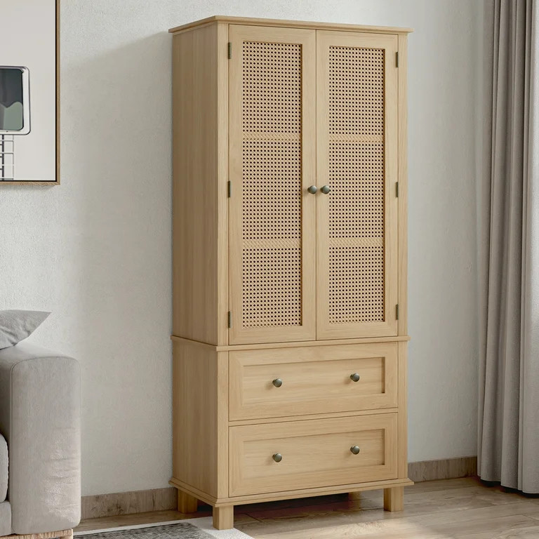 Homfa Storage Cabinet with Rattan Doors, Tall Cabinet Rattan Cabinet with Drawers, Accent Versati... | Walmart (US)