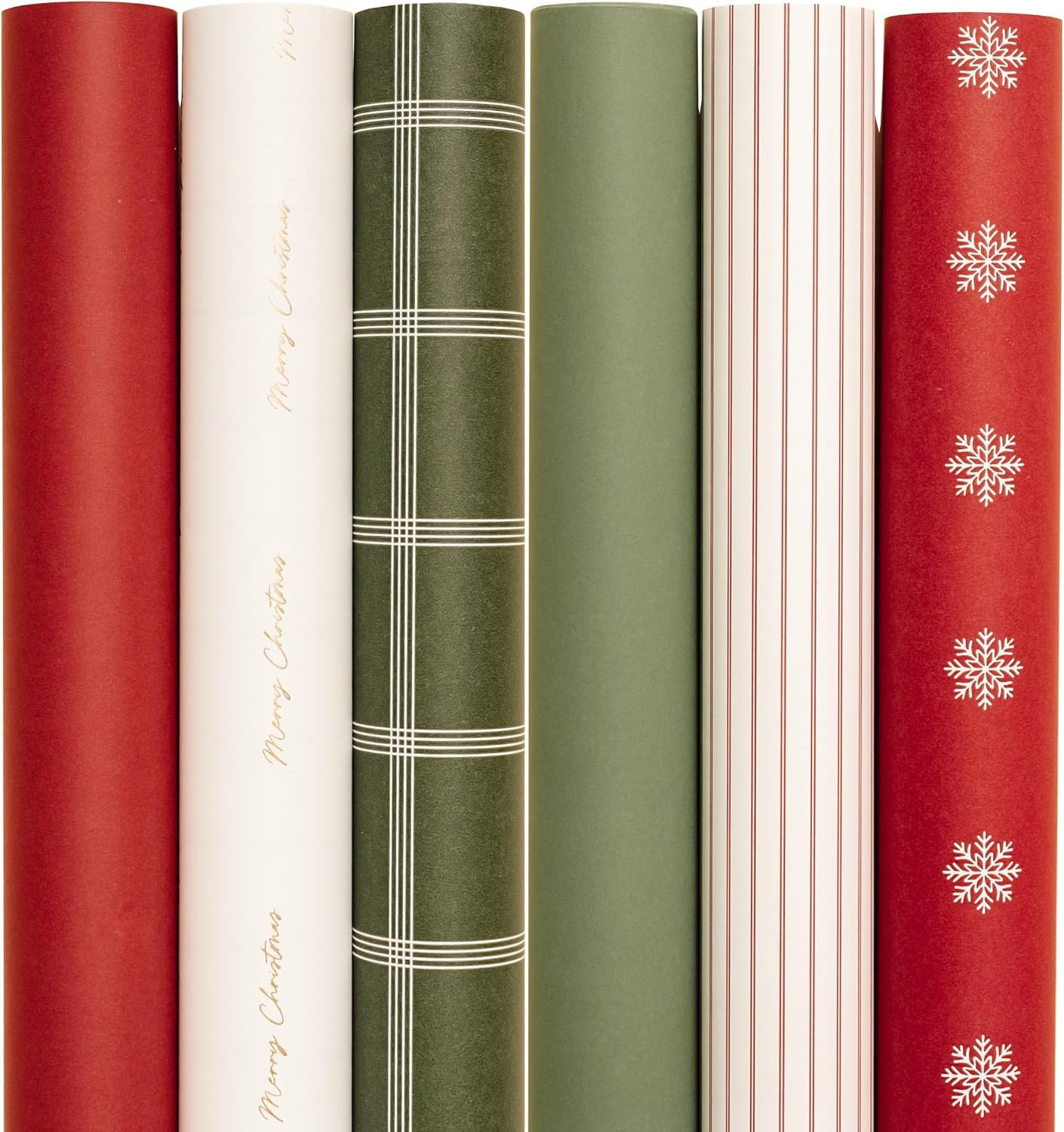 Merry Market Christmas Wrapping Paper Rolls, Premium Matte Gift Wrap, 30” x 168” Large Roll, Gold-Foil Plaid Design, Snowflake Vintage Stripes Design, Solid, Holiday Gift Wrapping (Merry + Snowflake) | Amazon (US)