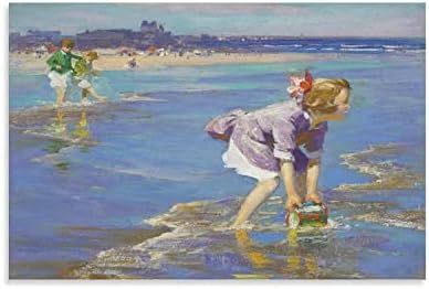 Canvas Print Edward Henry Potthast's Children's Oil Painting Art Poster on The Beach Canvas Paint... | Amazon (US)