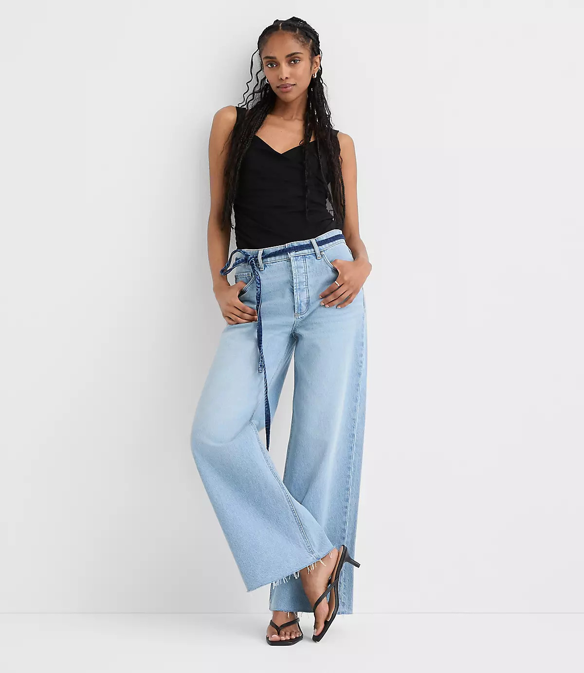 Rivete Tall Fresh Cut High Rise Relaxed Wide Leg Jeans in Wave Wash | LOFT
