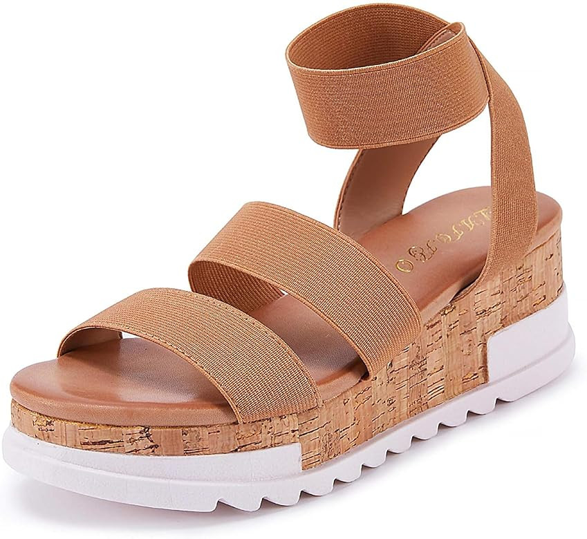 LAICIGO Women’s Elastic Strap Wedge Sandals Chunky Platform Open Toe Cork Sole Slingback Summer Sand | Amazon (US)