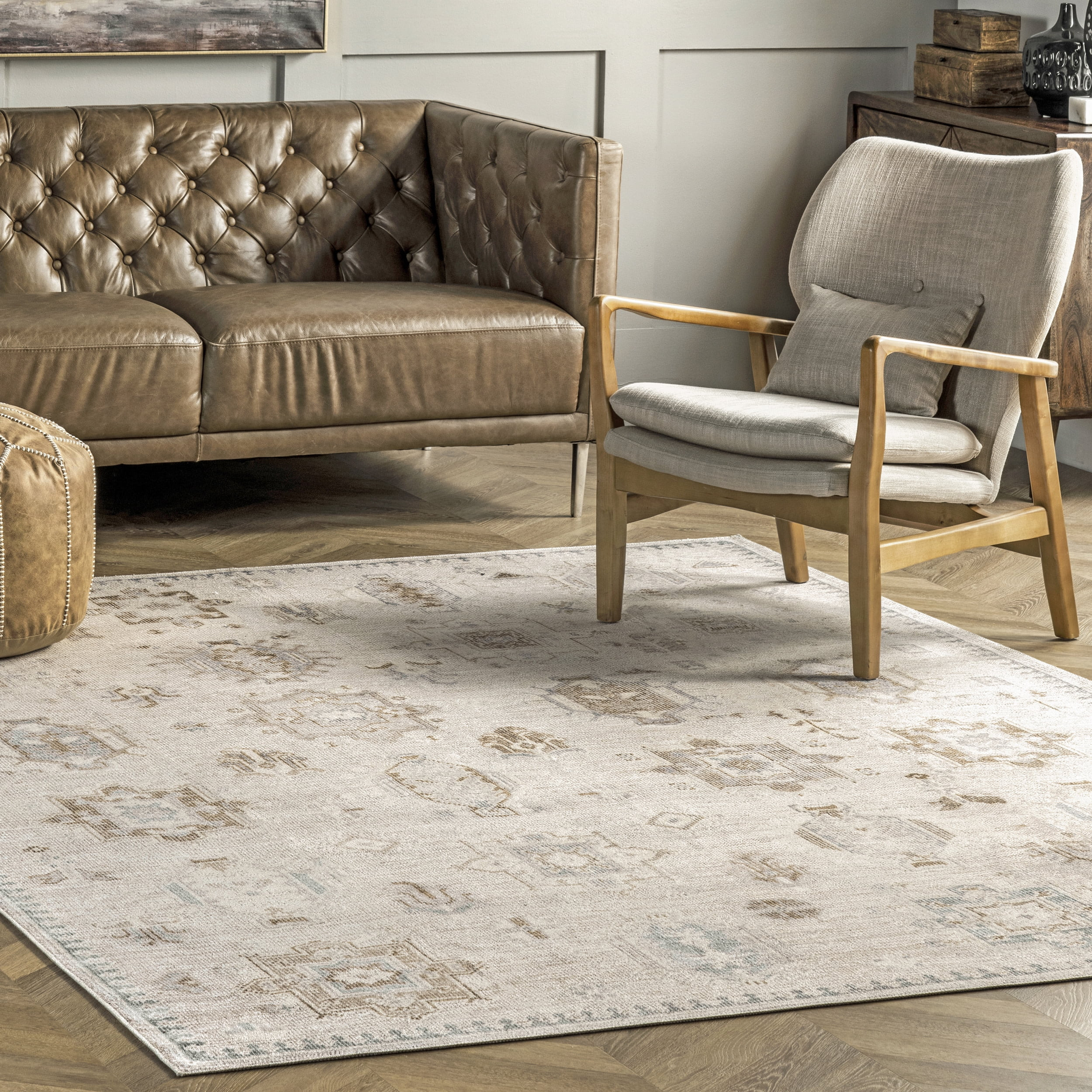 nuLOOM Krystin Machine Washable Distressed Area Rug, 8' x 10', Beige | Walmart (US)