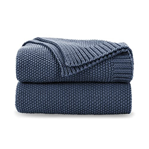 CozeCube Blue Throw Blanket for Couch, Soft Cozy Cable Knit Throw for Bed Sofa Living Room, Lightweight Warm Decorative Farmhouse Christmas Blanket, 50"x60", Dusty Blue | Amazon (US)