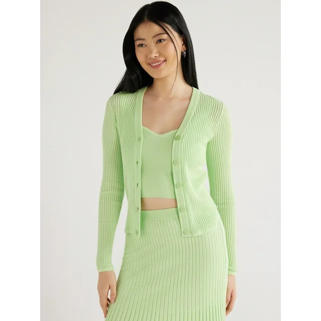 Scoop Women's Sheer Stripe Knit Cardigan Sweater and Bralette, 2-Piece Set, Sizes XS-XXL | Walmart (US)