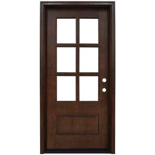 Steves & Sons 36 in. x 80 in. Savannah Left-Hand 6 Lite Clear Stained Mahogany Wood Prehung Front... | The Home Depot