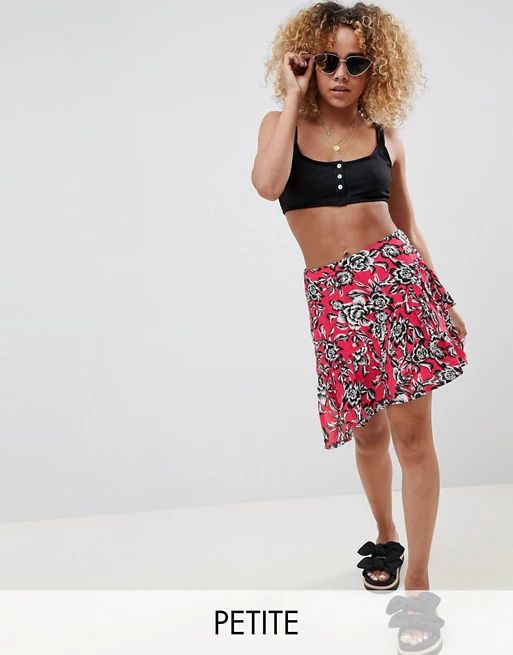 Glamorous Petite Wrap Skirt With Asymmetric Ruffle Layer In Rose Floral | ASOS US