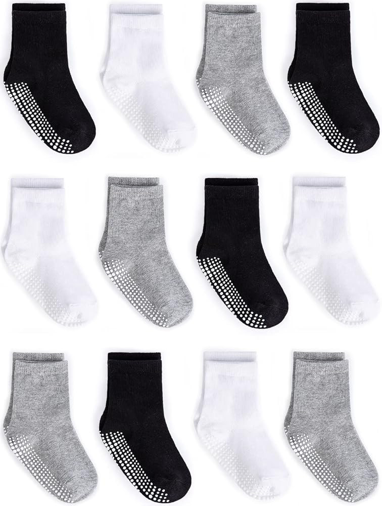 ZAPLES Baby Non Slip Grip Crew Socks with Anti Skid Soles for Infants Toddlers Kids Boys Girls | Amazon (US)