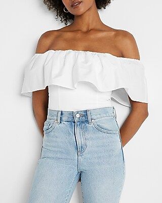 Off The Shoulder Ruffle Overlay Cropped Top | Express