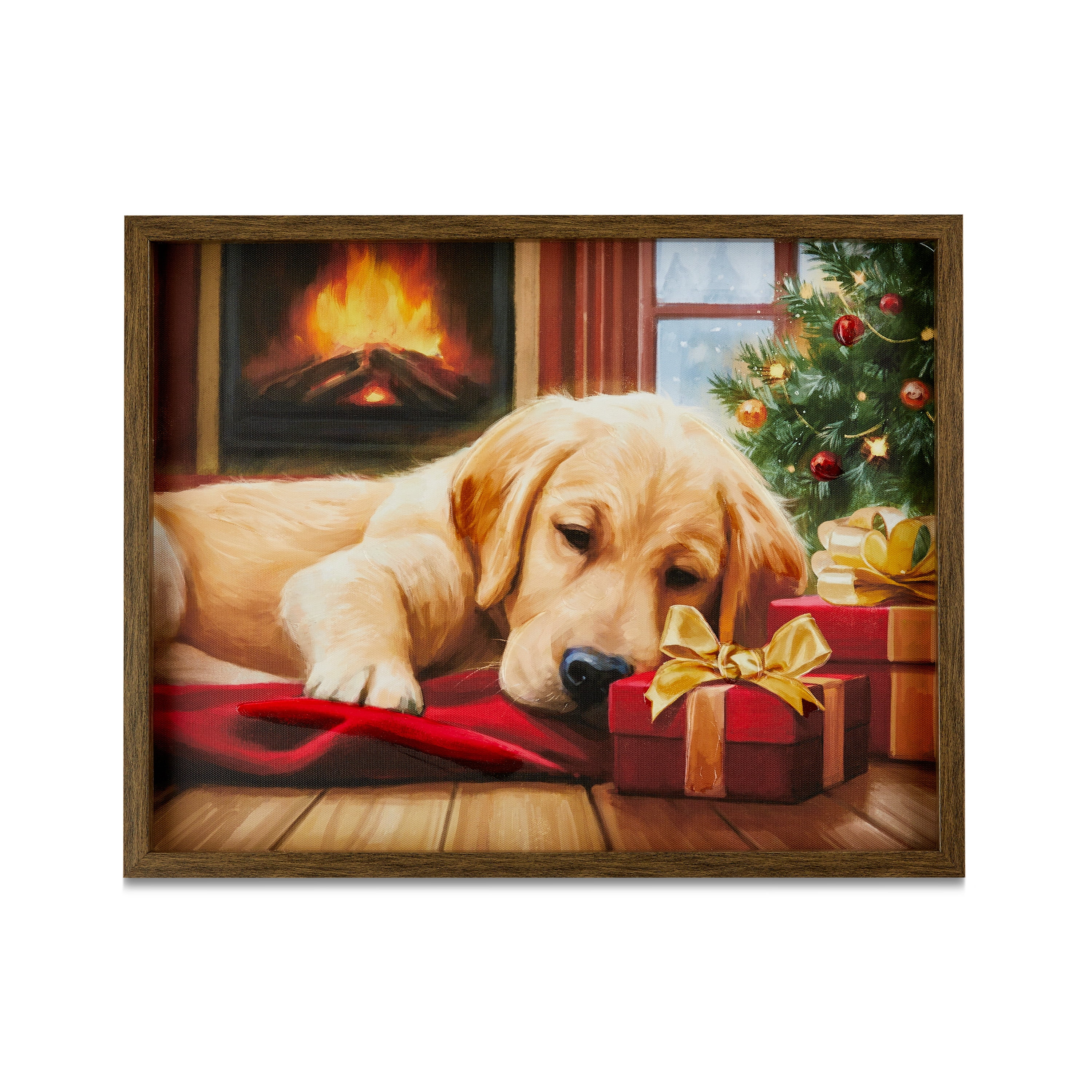 Puppy Sleeping Under Tree Framed Tinted Gel Canvas Christmas Wall Art, by Holiday Time | Walmart (US)