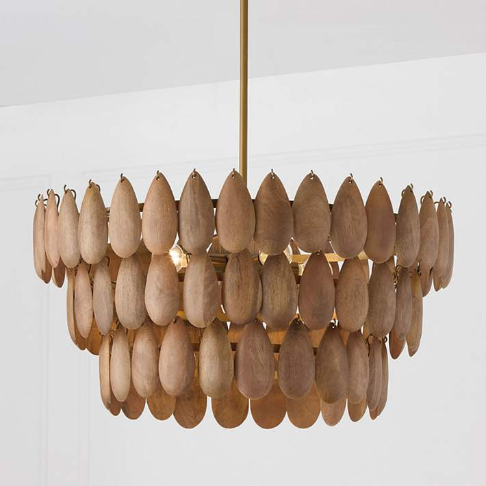 Capital Lighting Ravi 25" Modern Patina Brass and Wood Pendant Light | Lamps Plus