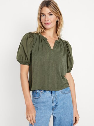 Puff-Sleeve Slub-Knit Top | Old Navy (US)