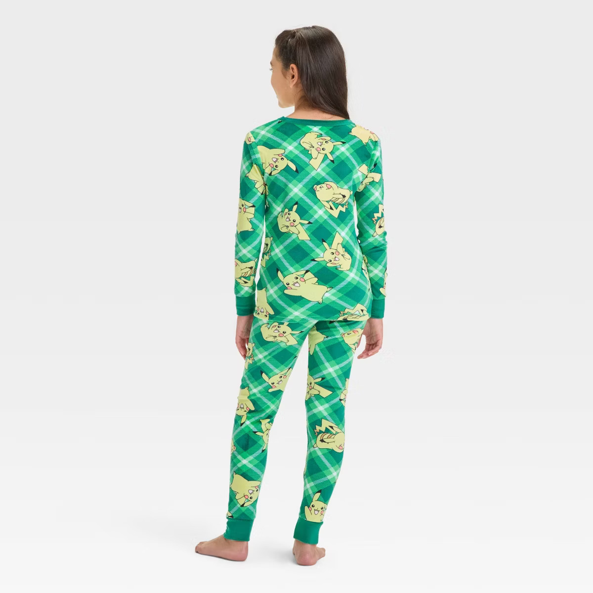 Girls' Pokemon Pikachu 2pc Plaid Pajama Set - Green 6 | Target