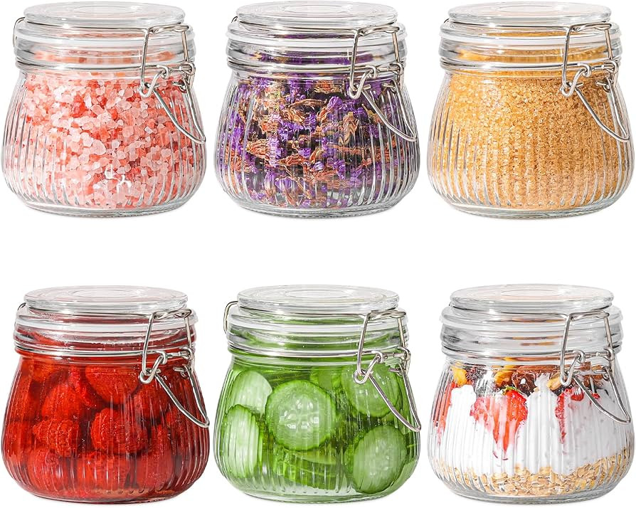 ComSaf Airtight Glass jar with lid 17oz Set of 6, Glass Storage Containers with Lids, Glass Canis... | Amazon (US)