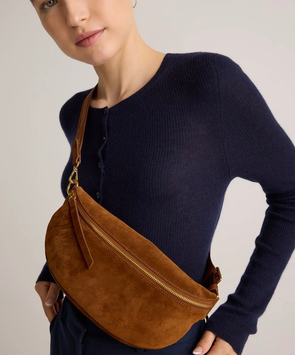 This suede cross body from Quince is priced right at about $75 and looks far more expensive. The perfect bag for travel!