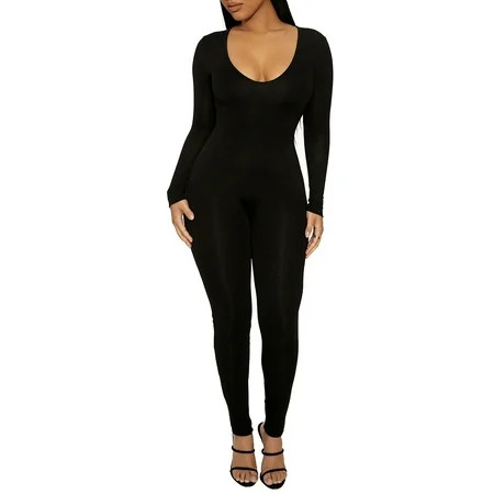 Naked Wardrobe V-Neck Jumpsuit Medium Black | Walmart (US)