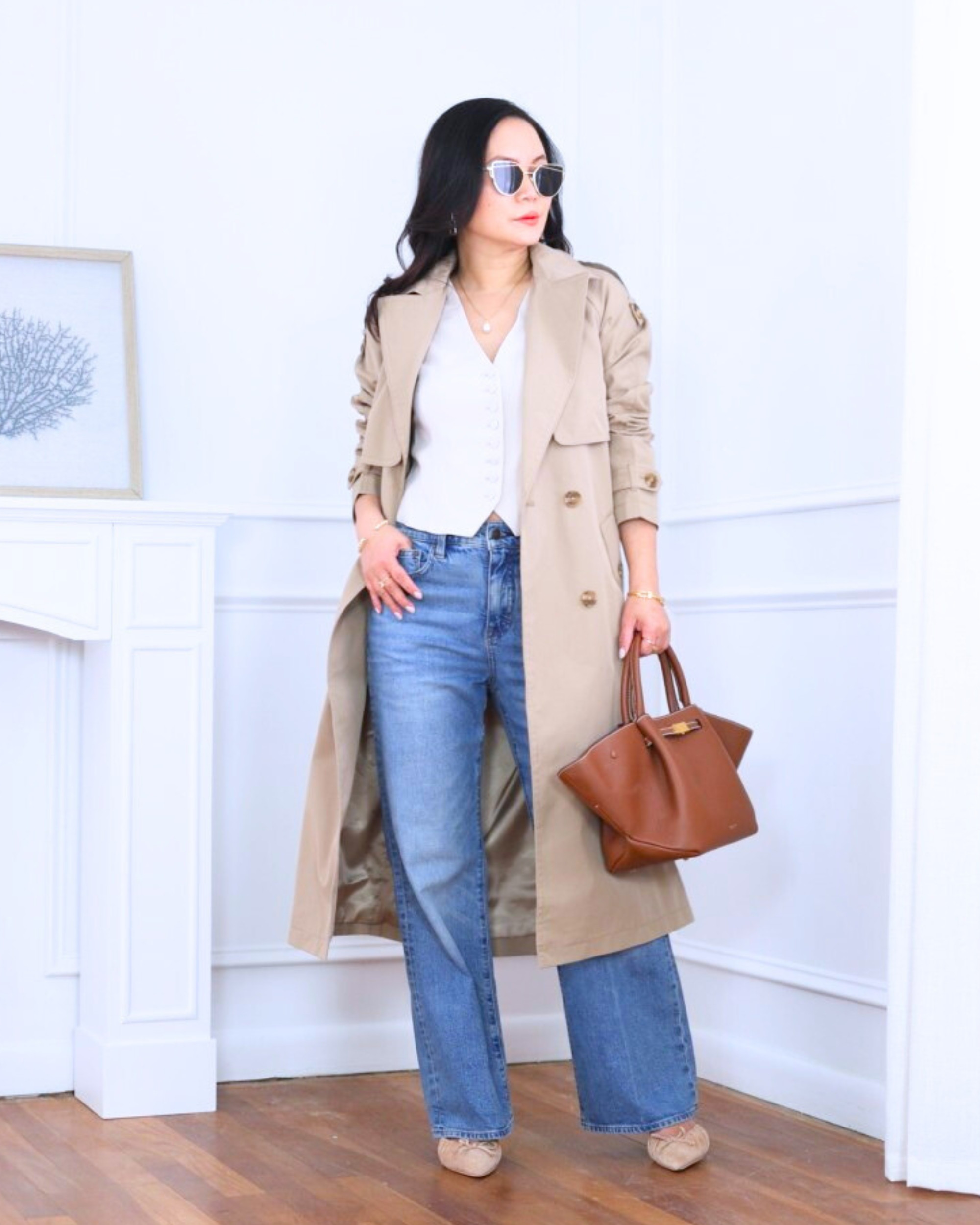 Trench coat from Banana Republic Factory layered over a Quince vest, paired with J.Crew kick flare jeans for a clean, modern look that feels effortless and put-together. I’m 5’2, wearing size XS.

#LTKPetite #LTKootd #LTKOver40