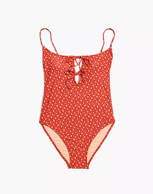 Madewell Second Wave Tie-Front One-Piece Swimsuit in Ditsy Floral | Madewell