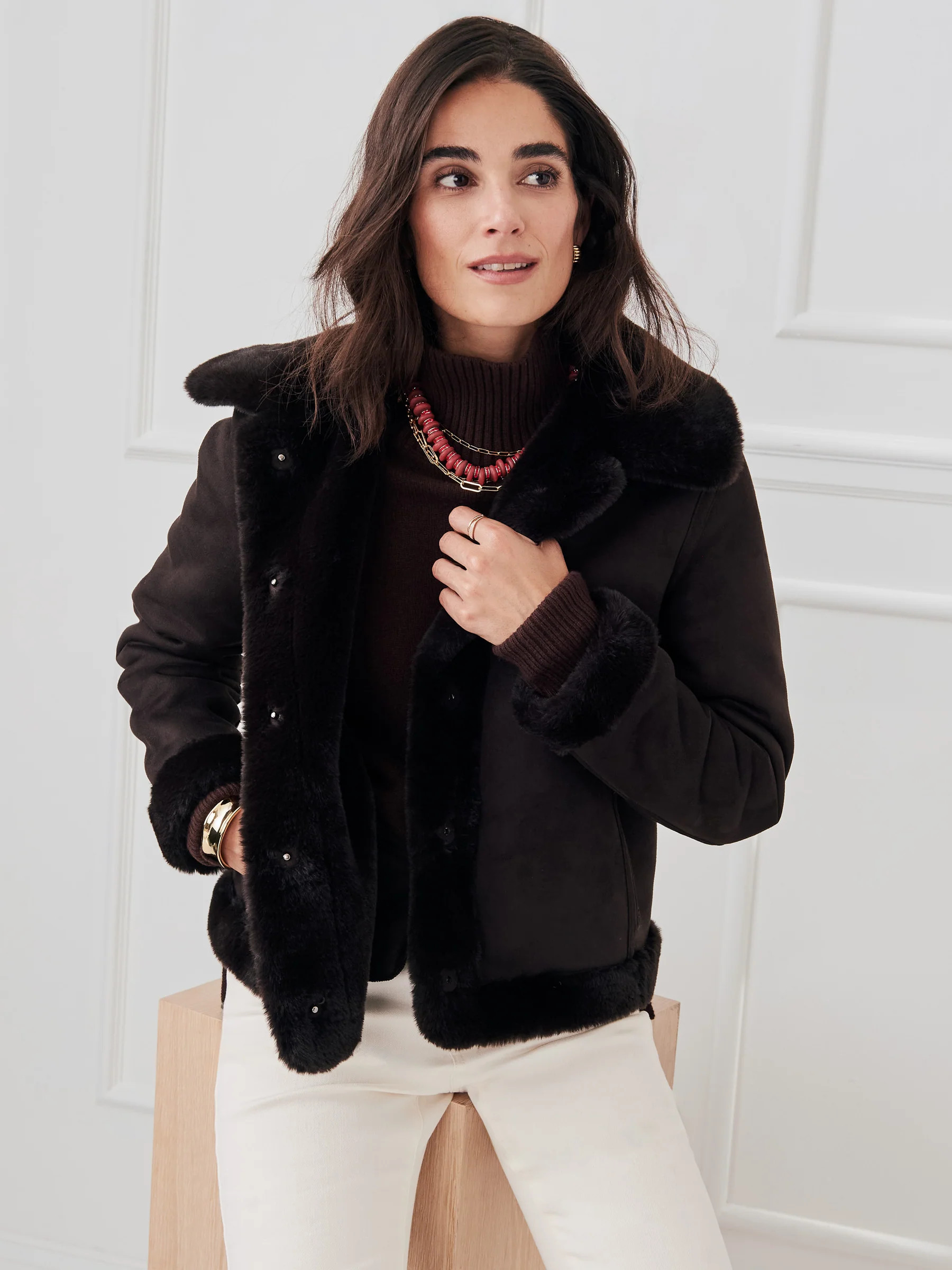 Dk_Brown Solid Freddie Reversible Coat | Women's Jackets & Outerwear | J.McLaughlin | J.McLaughlin