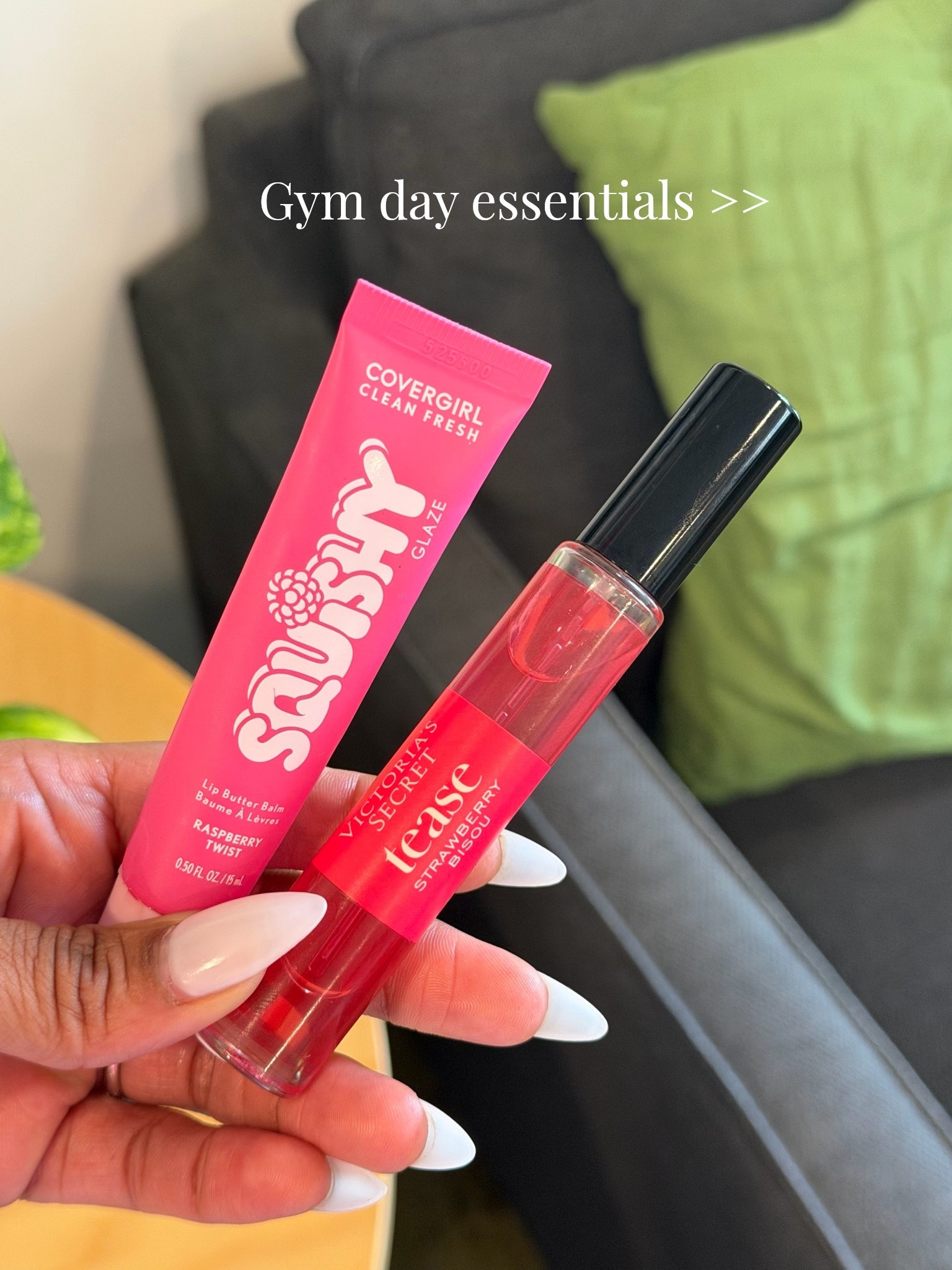 Today’s gym day essentials featuring Cover Girl’s Squish Glaze raspberry lip gloss & Victoria’s Secret tease travel size perfume in Strawberry Bisou. Smells so good!

#LTKdayinmylife #LTKselfcare #LTKBeauty