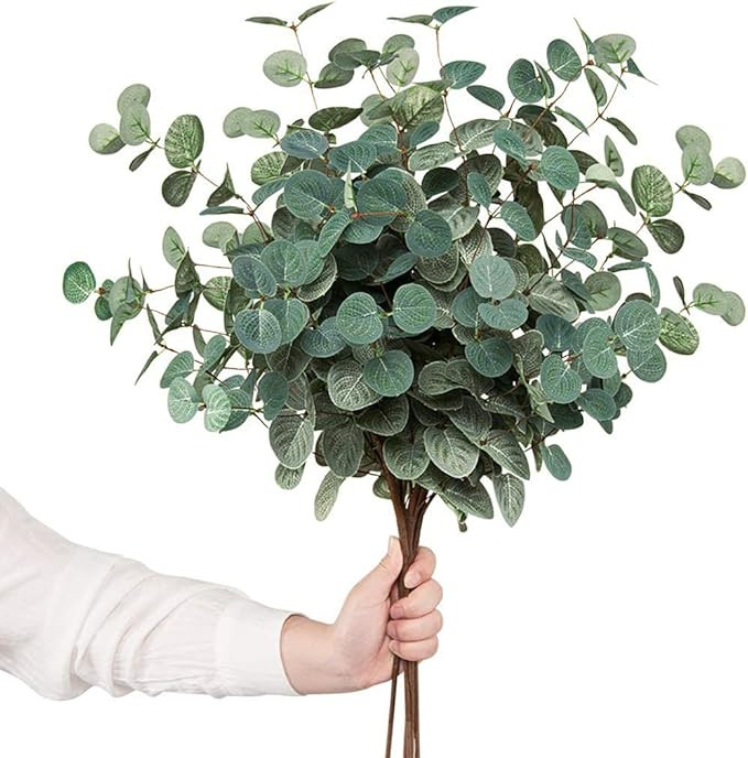 YOUZAN 6pcs Artificial Eucalyptus Leaves Stems Bulk 24.8” Silver Dollar Eucalyptus Artificial G... | Amazon (US)