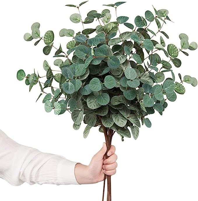 YOUZAN 6pcs Artificial Eucalyptus Leaves Stems Bulk 24.8” Silver Dollar Eucalyptus Artificial G... | Amazon (US)