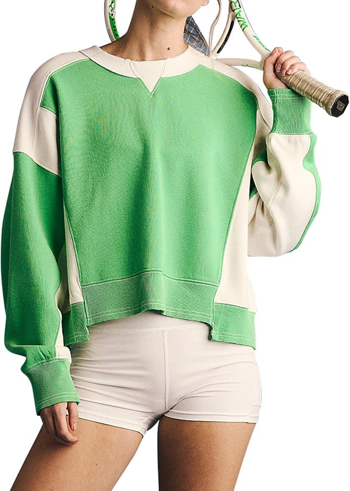 Womens Fall Oversized Color Block Sweatshirt Crew Neck Long Sleeve Pullover Casual Loose Shirt Tr... | Amazon (US)
