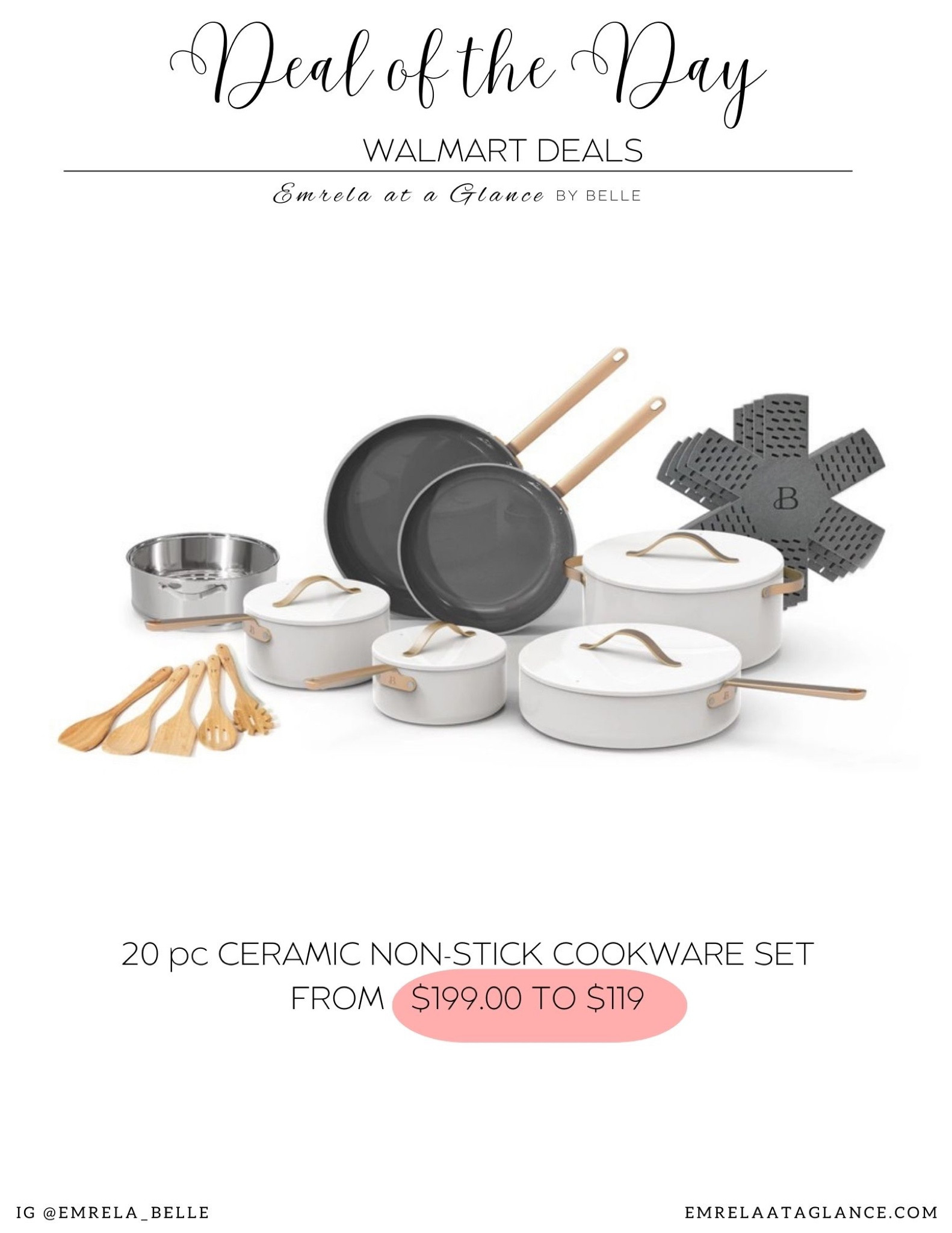 Beautiful 20pc Ceramic Non-Stick Cookware Set, White Icing by Drew Barrymore  