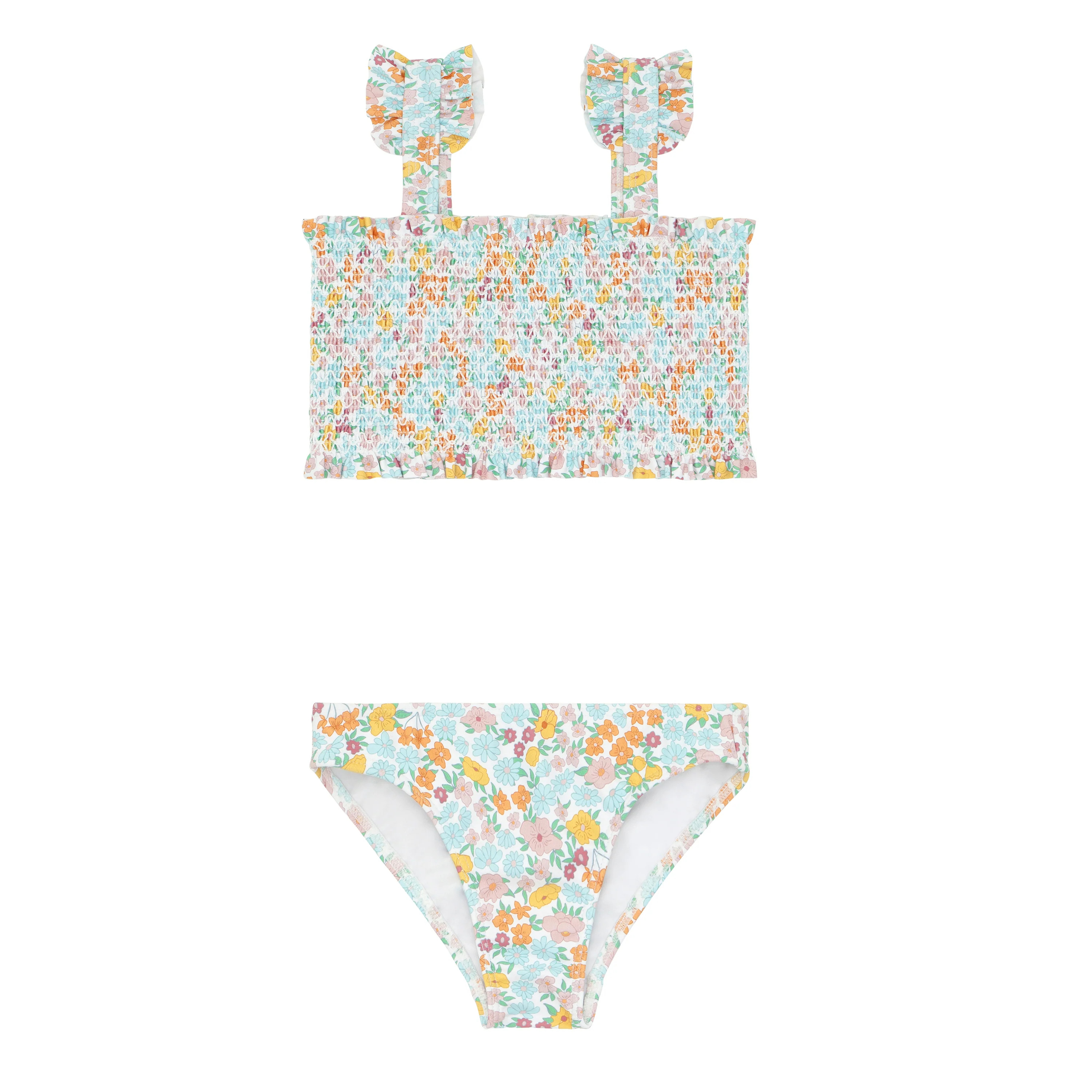 girls hawaiian floral ruffle strap diamond smocked bikini | minnow