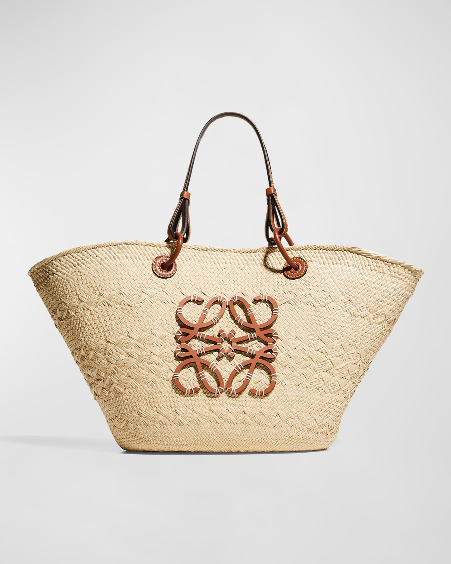 Loewe x Paula's Ibiza Anagram Basket Bag in Iraca Palm with Leather Handles | Neiman Marcus