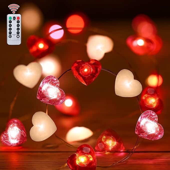 Fairy String Lights 10 Feet LED Red Pink White Heart Shaped Twinkle Fairy Lights 8 Modes Battery ... | Amazon (US)