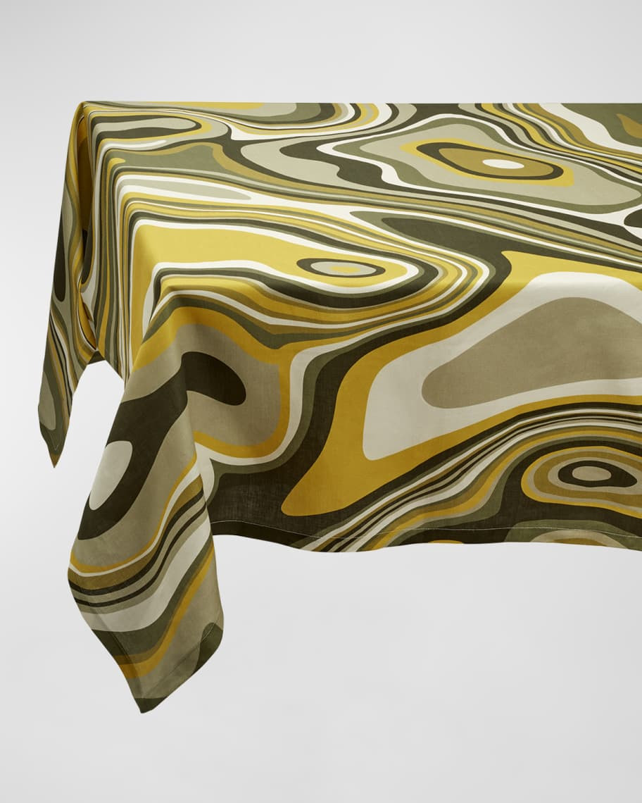 L'Objet Waves Green Linen Sateen Tablecloth, 90" x 70" | Neiman Marcus