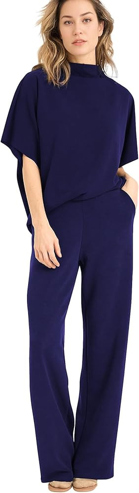 Women 2 Piece Outfits Batwing Sleeve Pullover Tops Long Wide Leg Pants Lounge Set Matching Tracks... | Amazon (US)