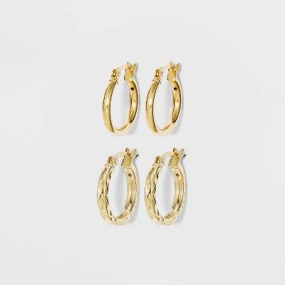 Sterling Silver Hoop Earring Set 2pc - A New Day™ Gold | Target