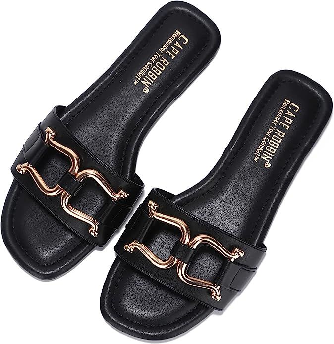 Cape Robbin Alani Flat Sandals Slides for Women, Womens Mules Slip On Shoes | Amazon (US)