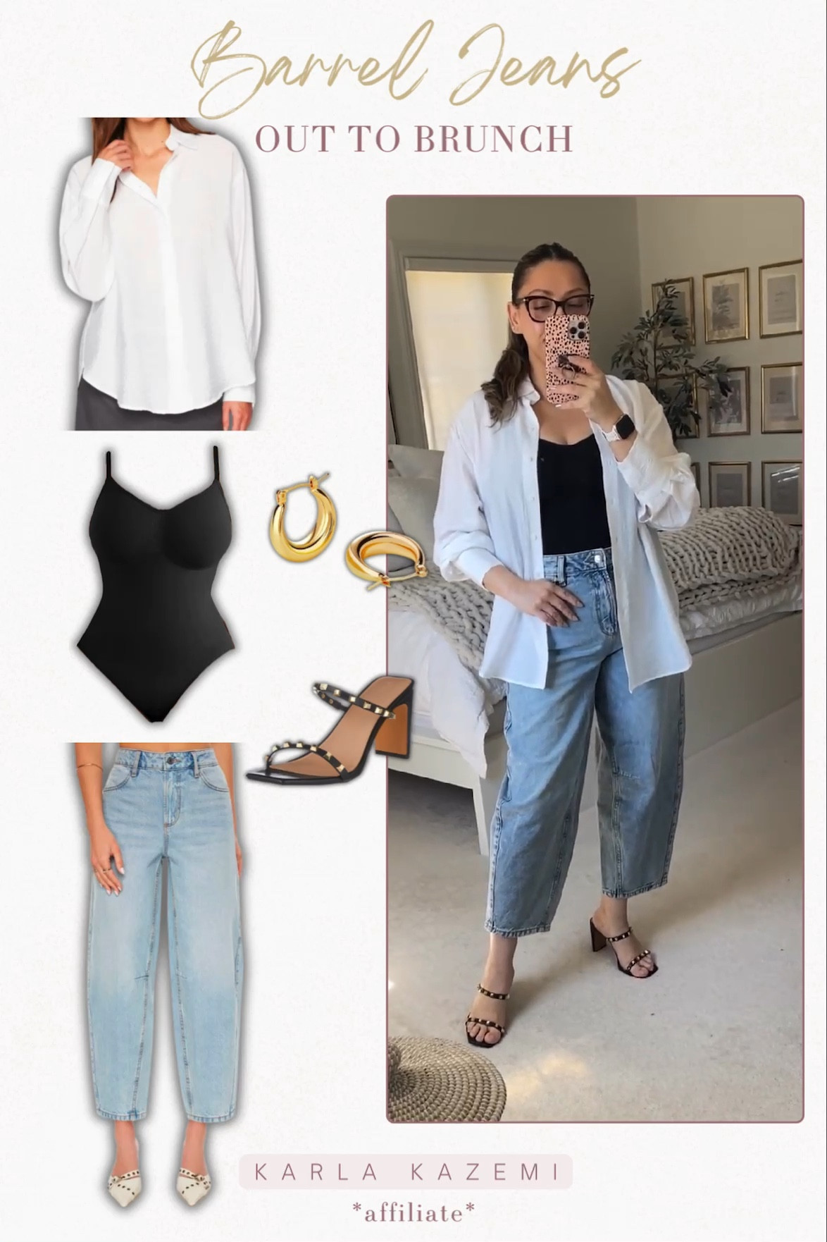 I was skeptical about the barrel jeans trend but COME ON!!! How chic and cute is this!! Perfect for brunch, date night, day out, you name it!!

These heels are also so so comfy and on deal right now!🫶



Spring outfit inspo, midsize spring outfit ideas, travel outfit, spring basics, barrel jeans, horseshoe jeans, how to style barrel jeans, how to style baggy jeans, mom outfit, casual chic, model off duty look.

#LTKmidsize #LTKfindsunder100 #LTKstyletip