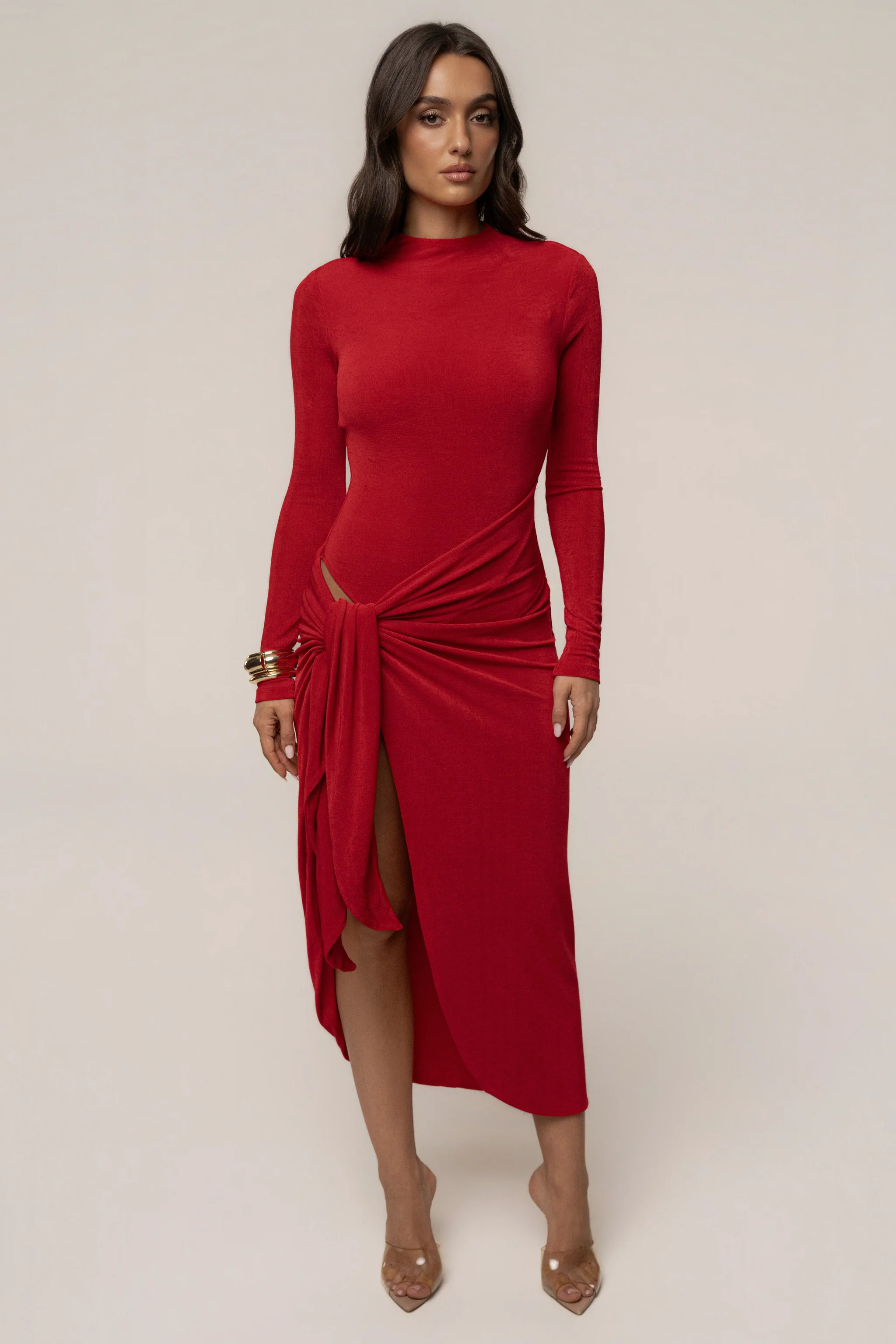 Red Last Light Slinky Midi Dress | JLUXLABEL US