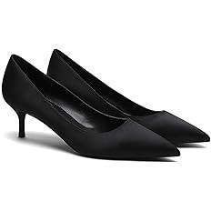 MOOMMO Kitten Heel Pumps Pointed Toe Satin Slip On 2 Inch Mid Heel Dress Shoes Classic Work Pumps... | Amazon (US)