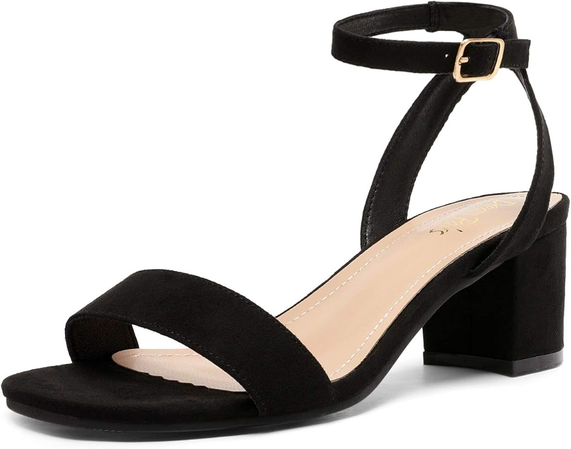 DREAM PAIRS Women's Open Toe Ankle Strap Low Block Chunky Heels Sandals Party Dress Pumps Shoes | Amazon (US)