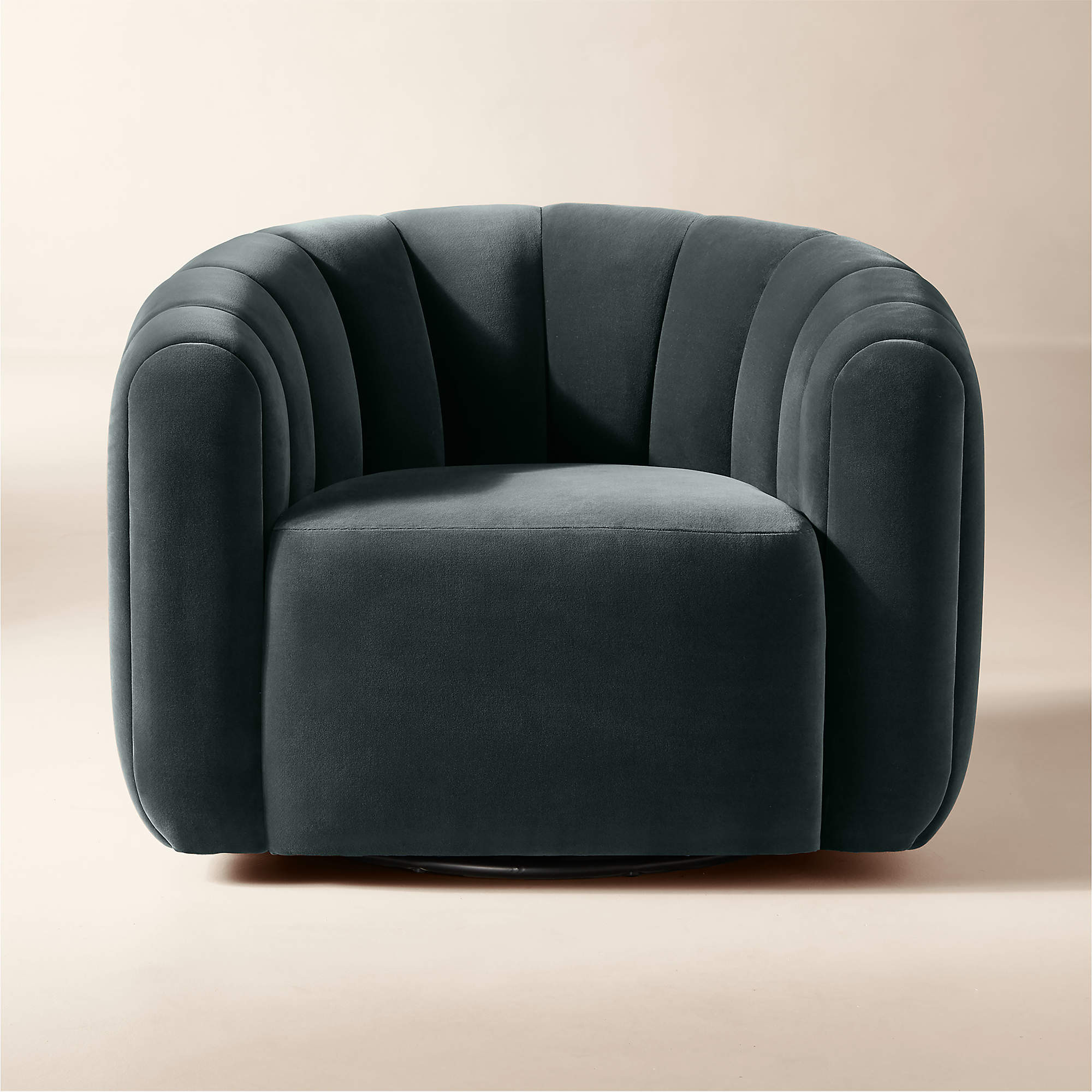 Fitz Channeled Denim Blue Velvet Swivel Chair + Reviews | CB2 | CB2
