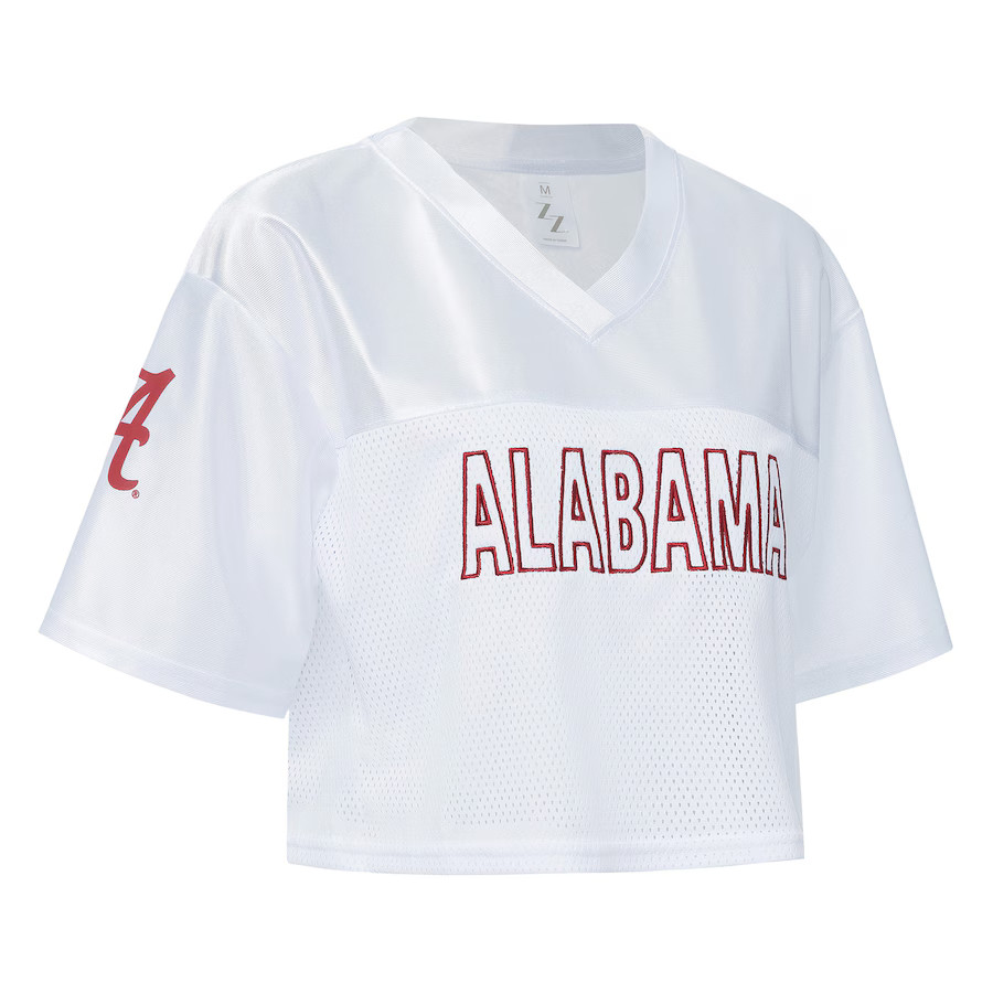 Alabama Crimson Tide ZooZatz Women's Mesh Cropped V-Neck T-Shirt - White | Fanatics