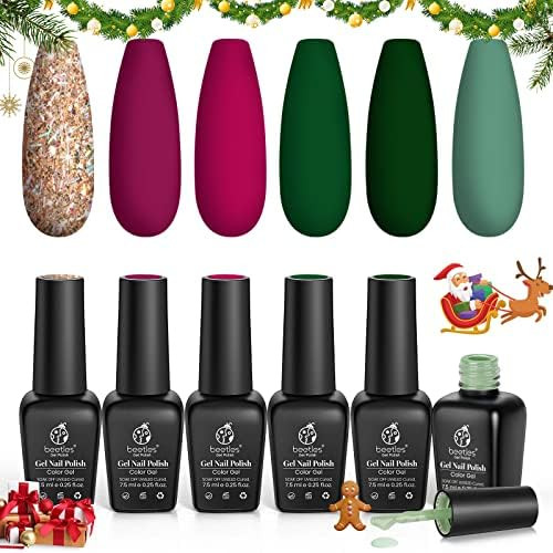 Beetles Christmas Gel Nail Polish Set, 6 Colors Tipsy Jazz Holiday Gel Polish Soak Off Emerald Gr... | Amazon (US)