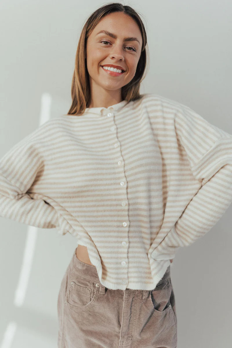 Piper Cardigan in Cream Stripes | Henly