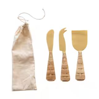 Gold Finish Stainless Steel Cheese Knives with Rattan Wrapped Handles Set | Michaels Stores
