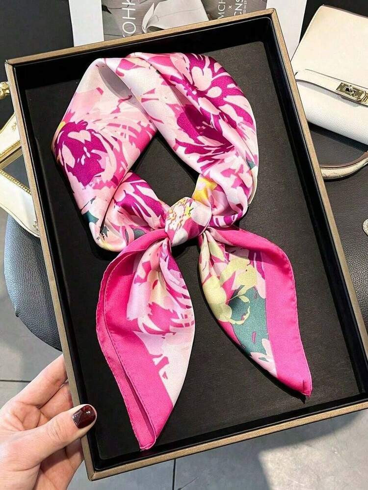 Elegant Satin Square Neck Scarf Hot Pink | SHEIN