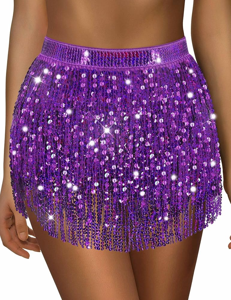 Sequin Skirt Sparkly Skirt Belly Dance Skirt Glitter Skirt Rave Sparkle Skirt Sequin Tassel Skirt... | Amazon (US)
