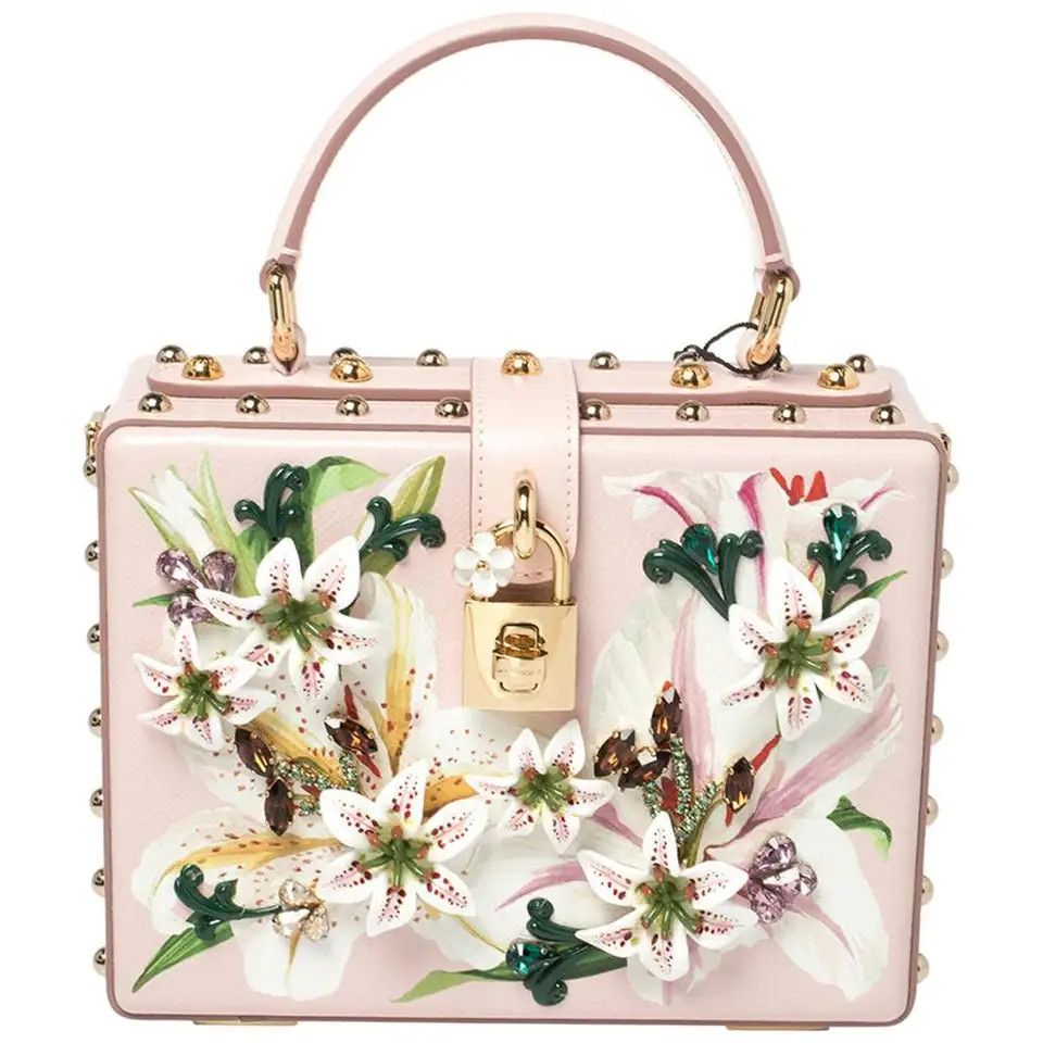 Dolce & Gabbana Pink Lily Print Leather Crystal Dolce Box Top Handle Bag | 1stDibs